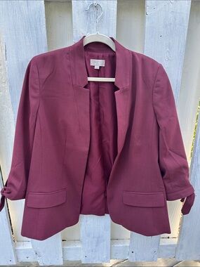 LOFT Wine Open-Front Blazer with Tie Cuffs